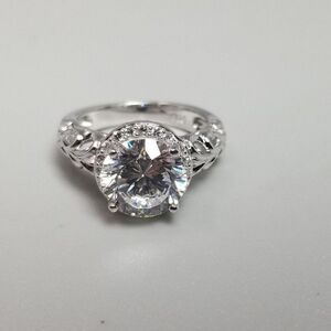 Vintage Sterling Silver Sparkling Round Rhinestone Ring, Size 5 Band, Estate